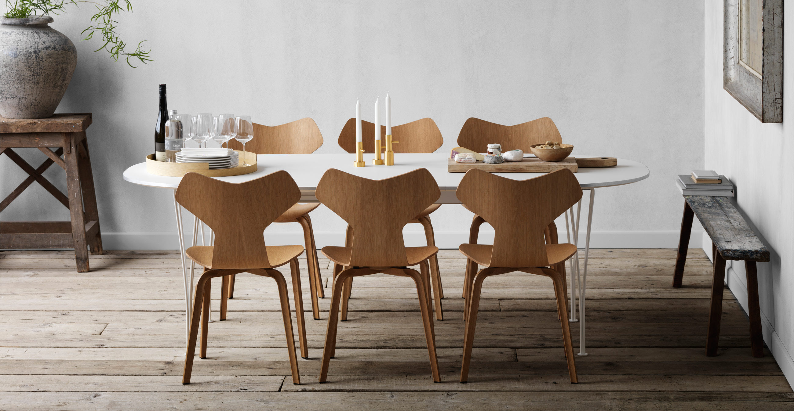 Fritz Hansen Grand Prix Chairs and Super Elliptical Table