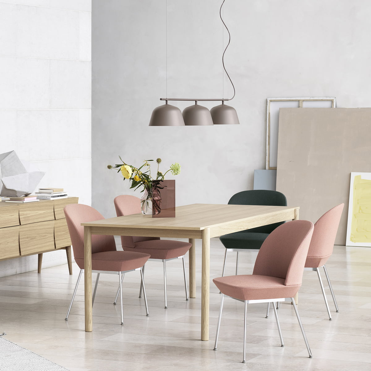 Muuto Linear Wood Table and Oslo Side Chairs